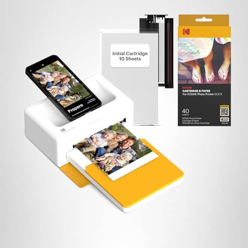 KODAK Dock Plus 4PASS Instant Photo Printer, 4x6” Portable Picture Printer, Bluetooth & Dock 2-in-1 Home and Gift Printer for iPhone & Android, 50 Sheets Bundle