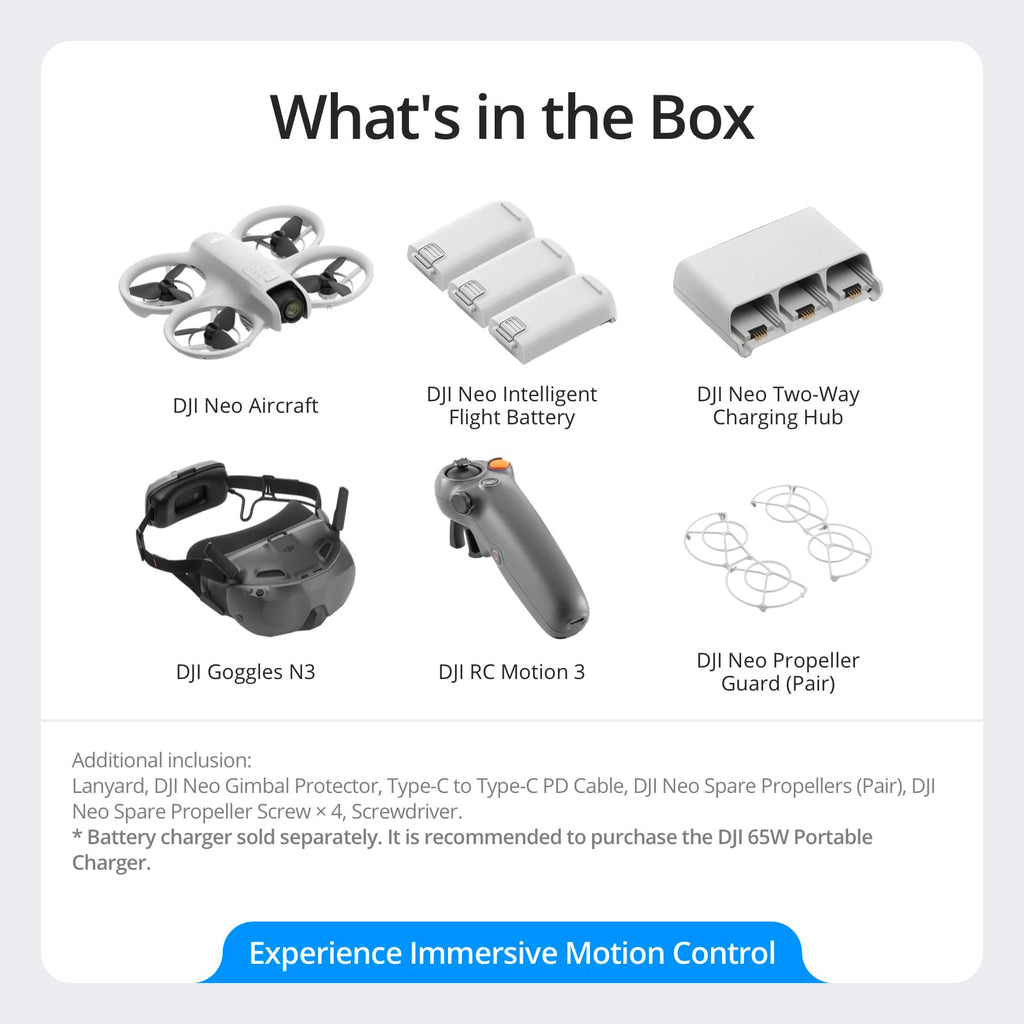 DJI Neo Motion Fly More Combo, Mini Drone with 4K UHD Camera for Adults, 135g Self Flying Drone that Follows You, Palm Takeoff, Subject Tracking, QuickShots, with RC Motion 3 and 3 Batteries