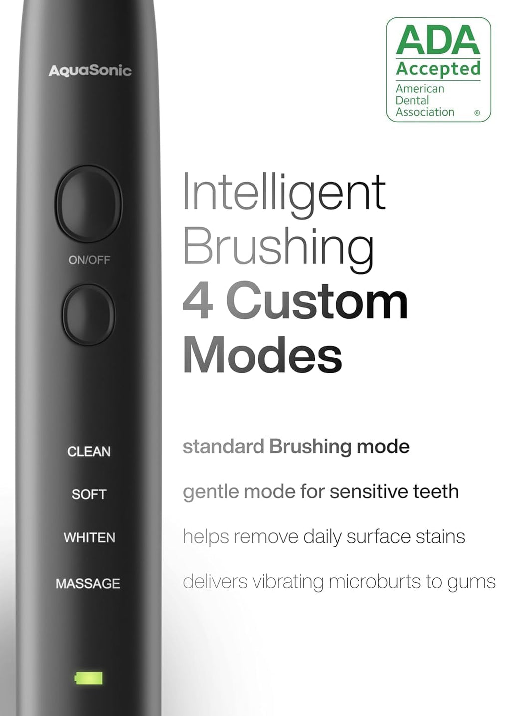 Aquasonic Black Series Ultra Whitening Toothbrush – ADA Accepted Electric Toothbrush- 8 Brush Heads & Travel Case – 40,000 VPM Electric Motor & Wireless Charging - 4 Modes w Smart Timer