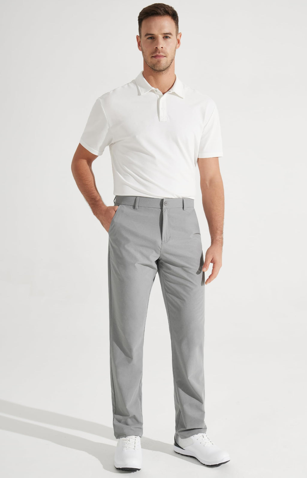 Libin Mens Golf Pants Classic Fit Stretch Work Dress Pants 32" Quick Dry Lightweight Business Casual Trousers Comfort Water Resistant, Light Grey, 34W x 32L