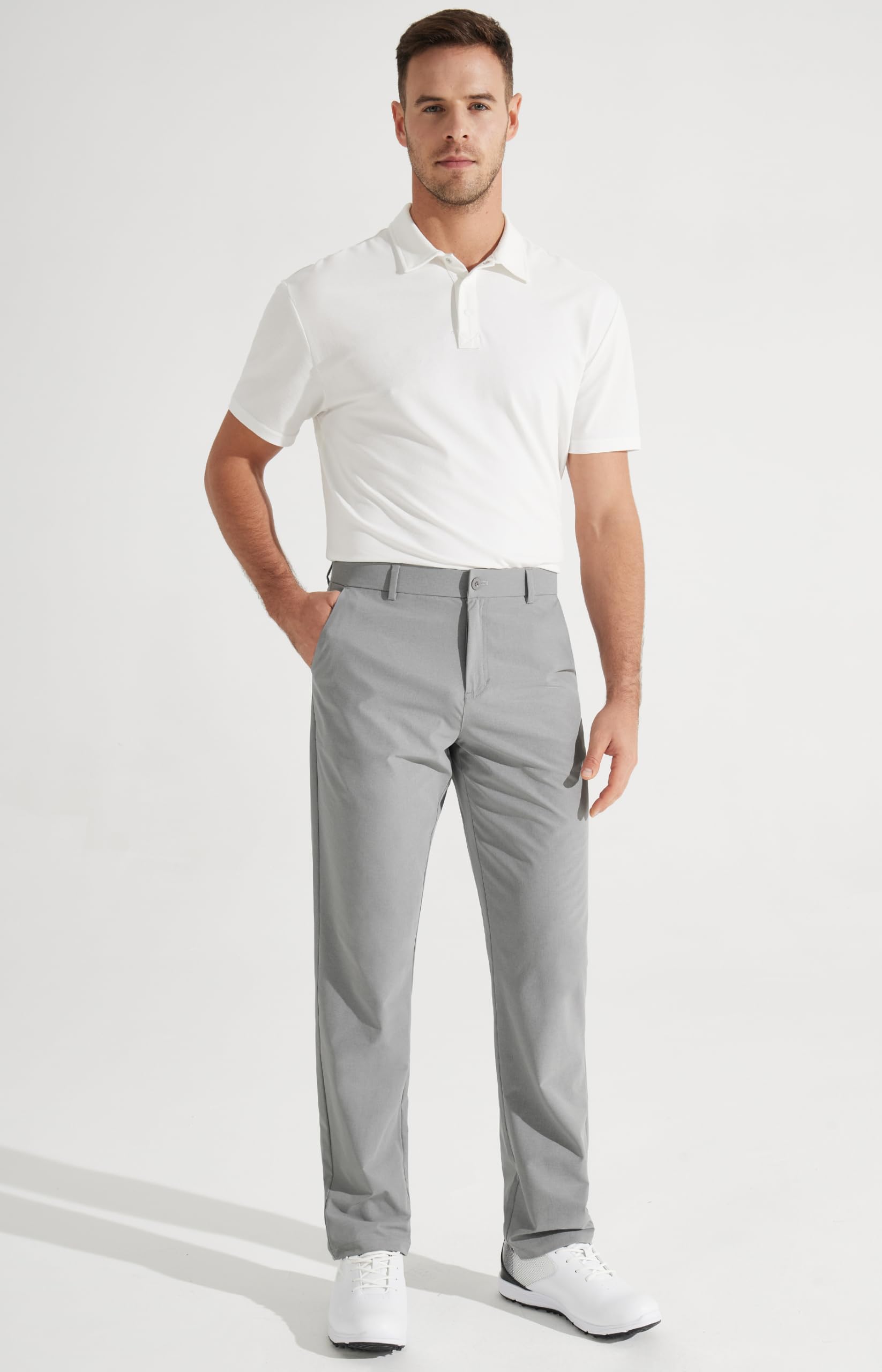 Libin Mens Golf Pants Classic Fit Stretch Work Dress Pants 32" Quick Dry Lightweight Business Casual Trousers Comfort Water Resistant, Light Grey, 34W x 32L
