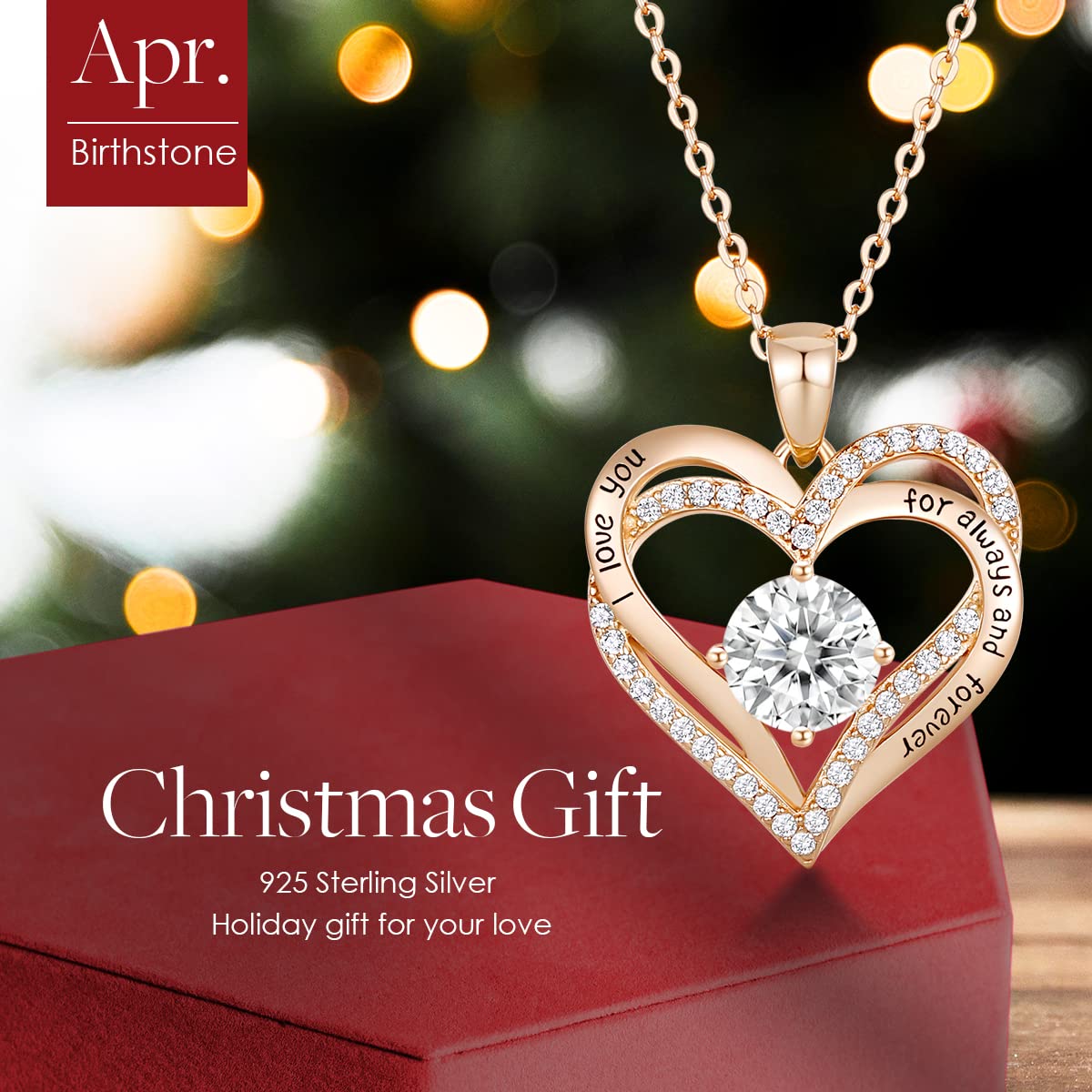 CDE Valentine's Day Gift Forever Love Heart Necklaces for Women, Wedding Anniversary, Birthday Mothers Day Christmas Day Gifts for Mom, Mother, Wife, friend, S925 Silver Jewelry with Birthstone Pendant