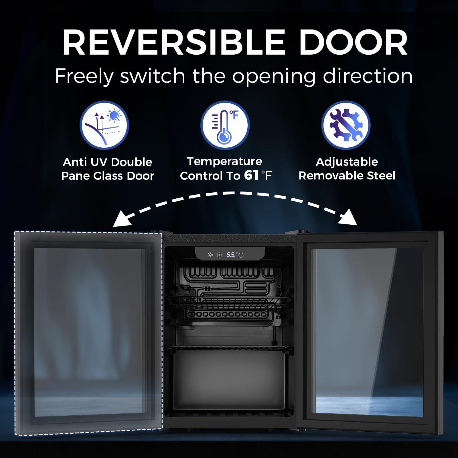 Electactic 68 Cans Beverage Refrigerator Cooler, 1.7 cu.ft Mini Fridge Glass Door Drink Cooler for Beer, Soda,Wine, Digital Temperature Control for Home Office Bar