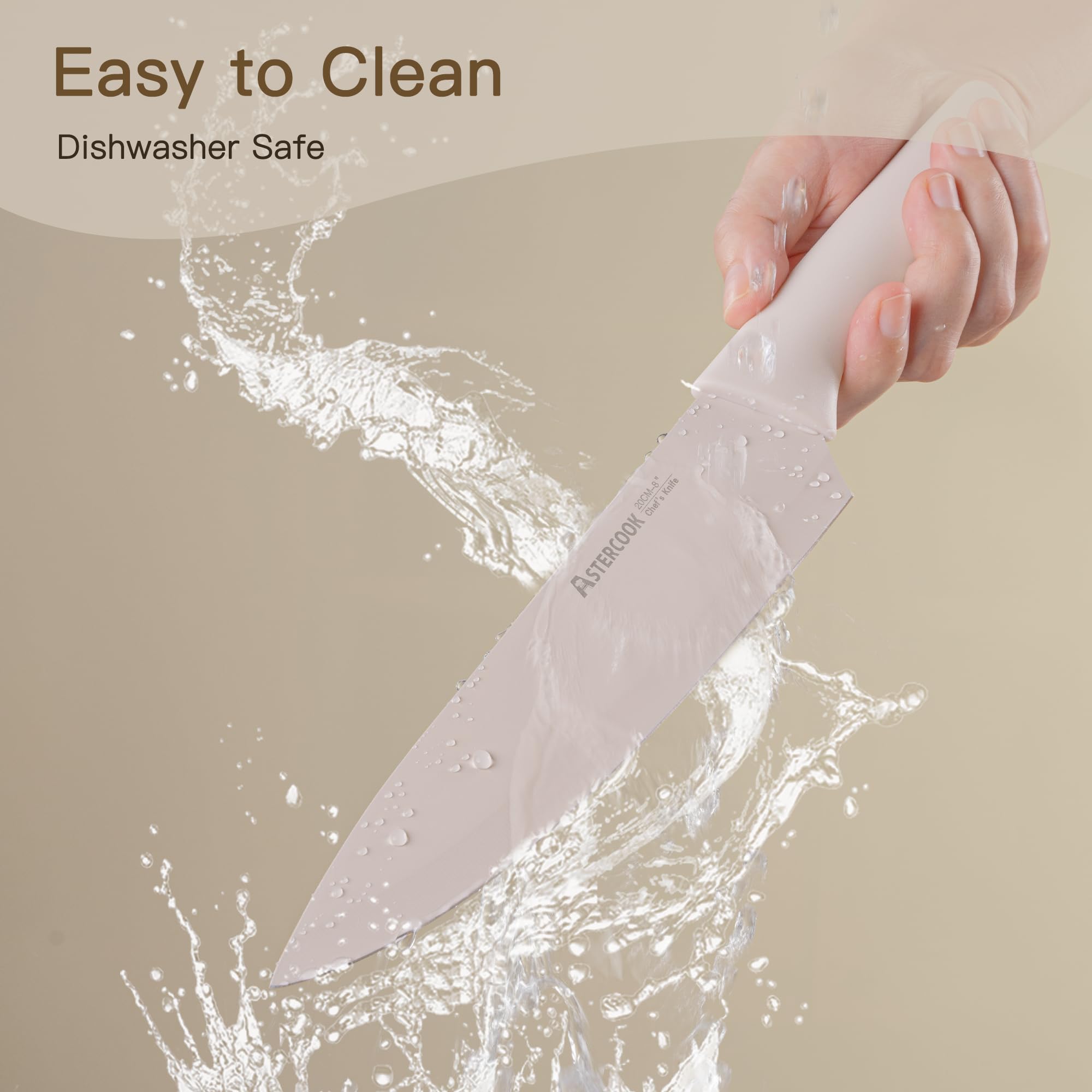 Astercook Knife Set, 13 Pieces Kitchen Knives Set with Healthy Anti-Rust Coating, Dishwasher Safe, Stainless Steel Chef Knife Sets with 6 Blade Guards, Perfect Valentine's Day Gifts for Kitchen