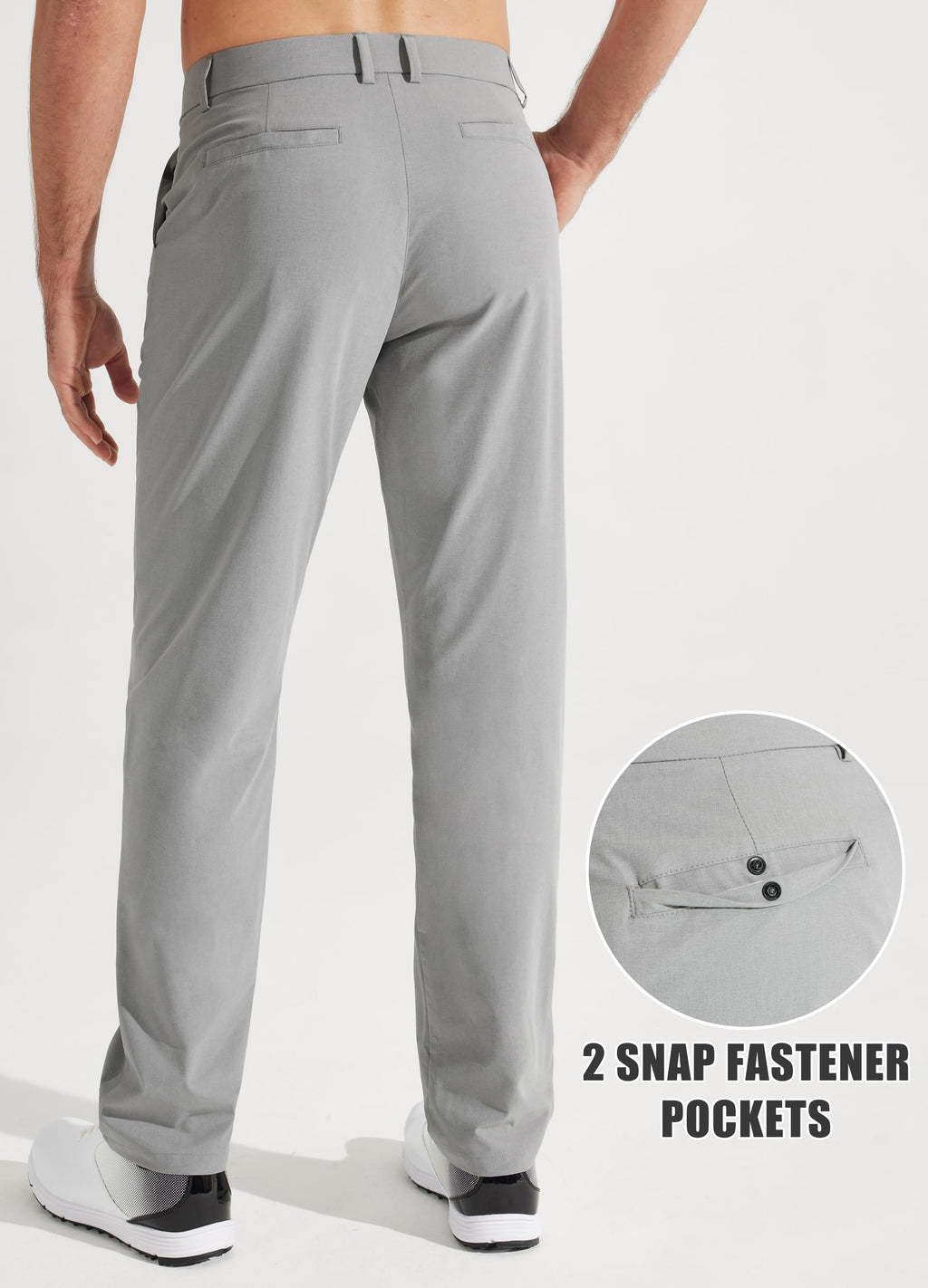 Libin Mens Golf Pants Classic Fit Stretch Work Dress Pants 32" Quick Dry Lightweight Business Casual Trousers Comfort Water Resistant, Light Grey, 34W x 32L
