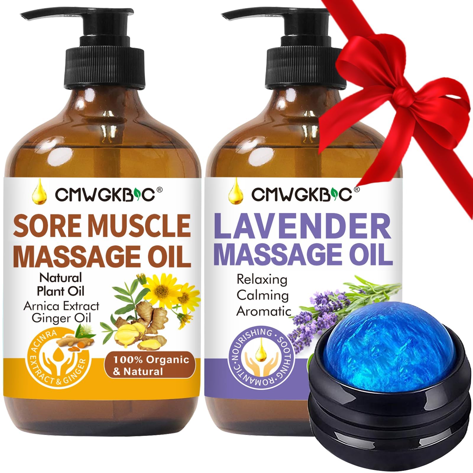 Valentines Day Gifts for Him Her,Gift for Women Men,Massage Oil for Massage Therapy,Lymphatic Drainage-Ginger Oil Sore Muscle Arnica Oil &Lavender Oil Relaxing Massage Oils for Date Night,Massage Ball