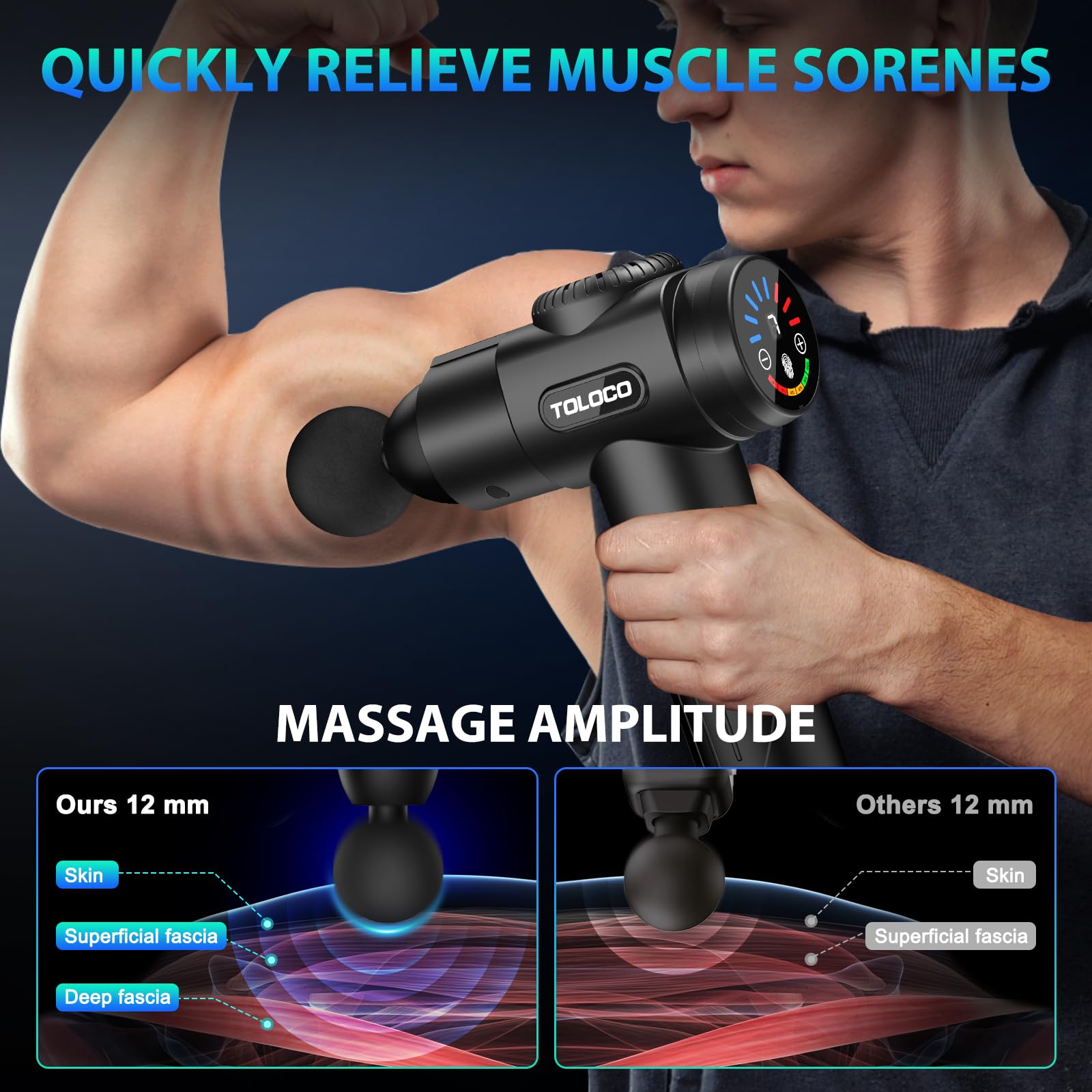 TOLOCO Massage Gun, Deep Tissue Back Massage for Athletes for Pain Relief, Percussion Massager with 10 Massages Heads & Silent Brushless Motor, Valentines Day Gifts for Him Her, Black