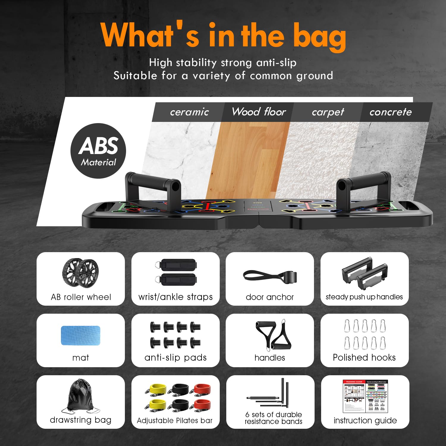 MQRW Push Up Board,Home Gym,Portable Exercise Equipment,Pilates Bar and 20 Fitness Accessories with Resistance Bands and Ab Roller Wheel,Full Body Workout at Home