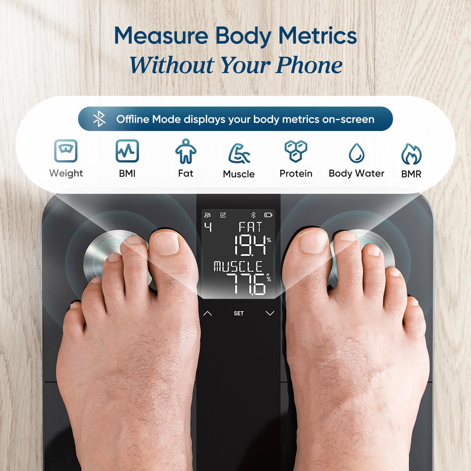 Etekcity Upgraded Smart Scale for Body Weight, FSA&HSA Eligible, Bathroom Digital Scale with BMI, Body Fat, Muscle Mass, 13 Metrics with a Large Display, Support Offline Mode and Apps Connection