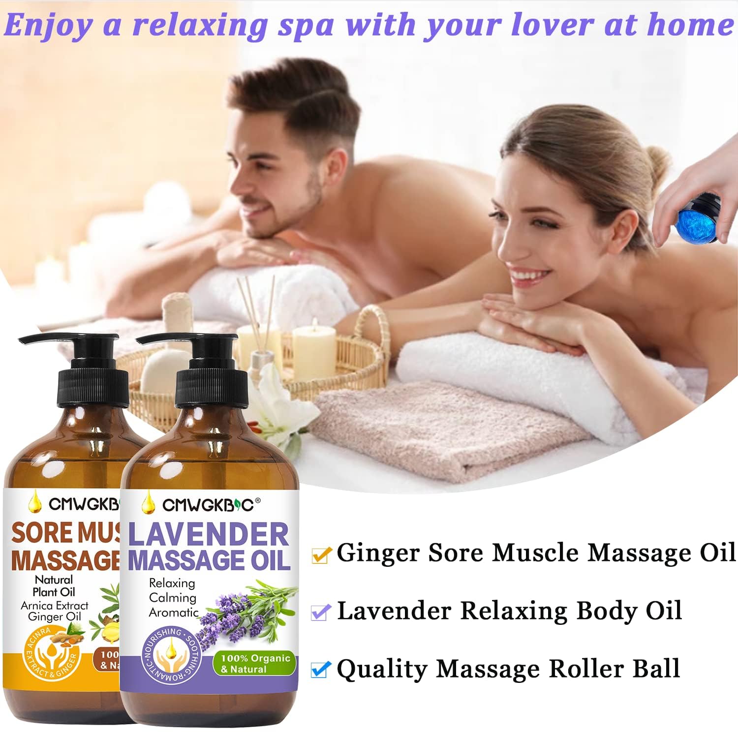 Valentines Day Gifts for Him Her,Gift for Women Men,Massage Oil for Massage Therapy,Lymphatic Drainage-Ginger Oil Sore Muscle Arnica Oil &Lavender Oil Relaxing Massage Oils for Date Night,Massage Ball