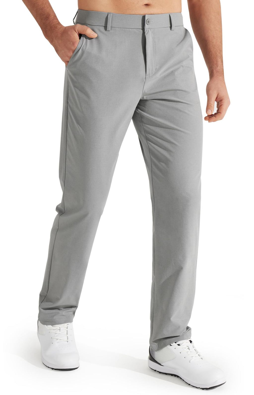 Libin Mens Golf Pants Classic Fit Stretch Work Dress Pants 32" Quick Dry Lightweight Business Casual Trousers Comfort Water Resistant, Light Grey, 34W x 32L