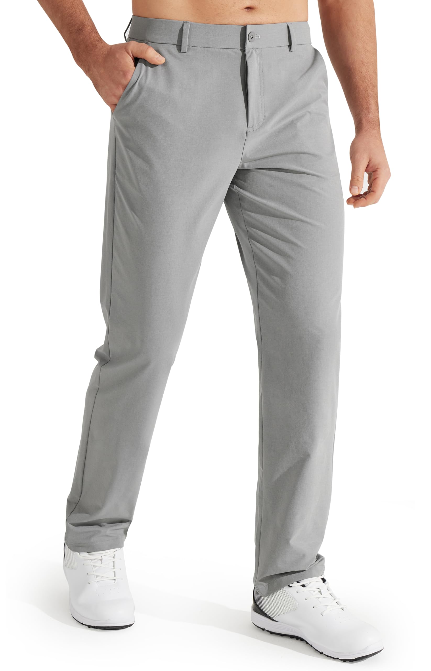 Libin Mens Golf Pants Classic Fit Stretch Work Dress Pants 32" Quick Dry Lightweight Business Casual Trousers Comfort Water Resistant, Light Grey, 34W x 32L