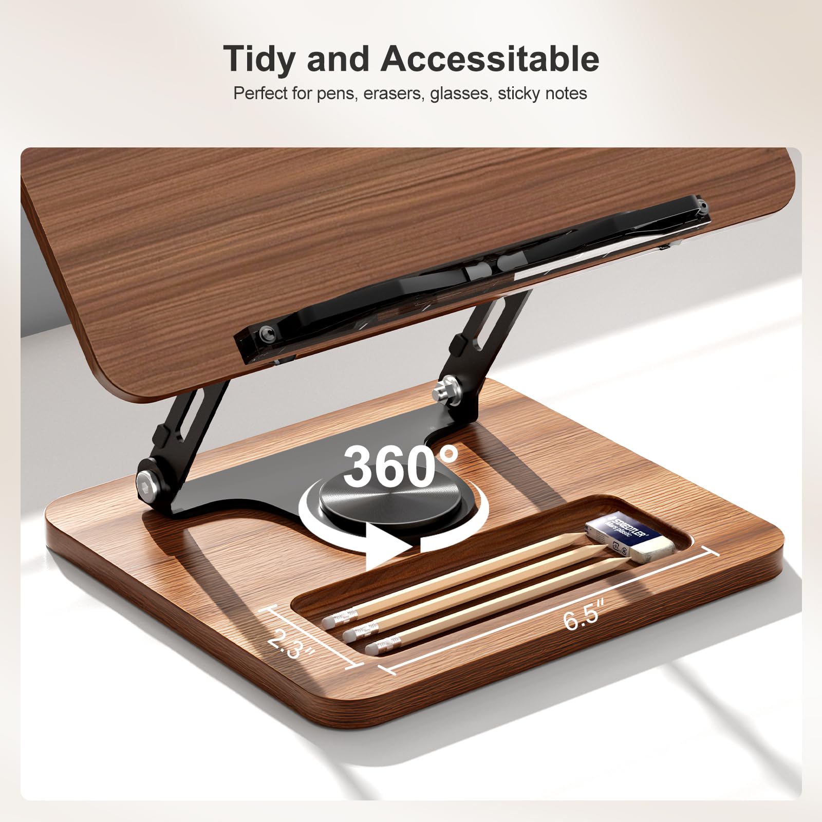 Book Stand for Reading, 360° Rotating Hands Free Book Holder, Adjustable Height and Angle, Page Clip for Cookbook, Recipe, Magazine, Laptop,Tablet, Foldable for Kitchen, Office, School