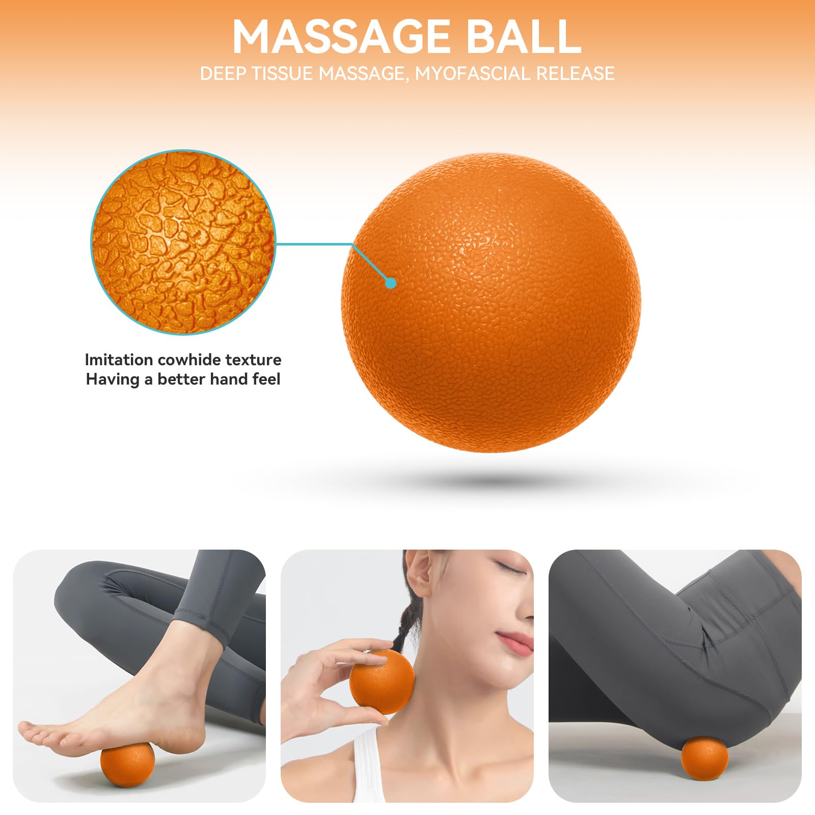 Krightlink 5 in 1 Foam Roller Set for Deep Tissue Muscle Massage, Trigger Point Fitness Exercise Foam Roller, Massage Roller, Massage Ball, Stretching Strap, for Whole Body (Orange Black)