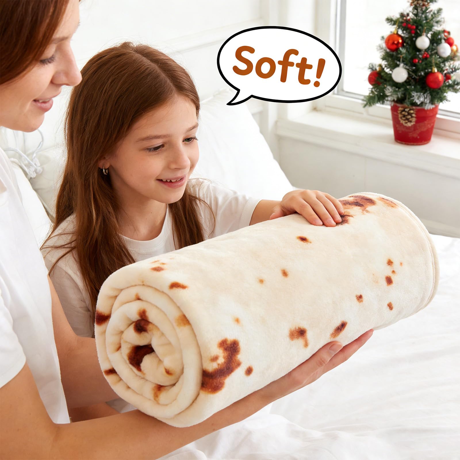 SeaRoomy Burritos Tortilla Blanket, Realistic Food Wrap Blanket Double Sided, Novelty Funny Tortilla Round Soft Blankets (Beige, 47 inches)