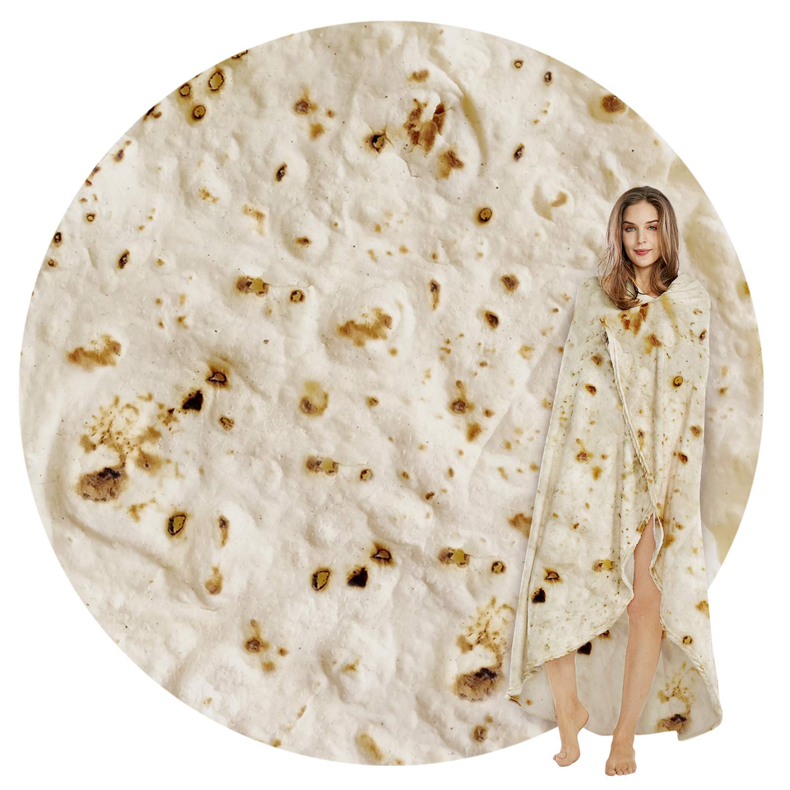 SeaRoomy Burritos Tortilla Blanket, Realistic Food Wrap Blanket Double Sided, Novelty Funny Tortilla Round Soft Blankets (Beige, 47 inches)