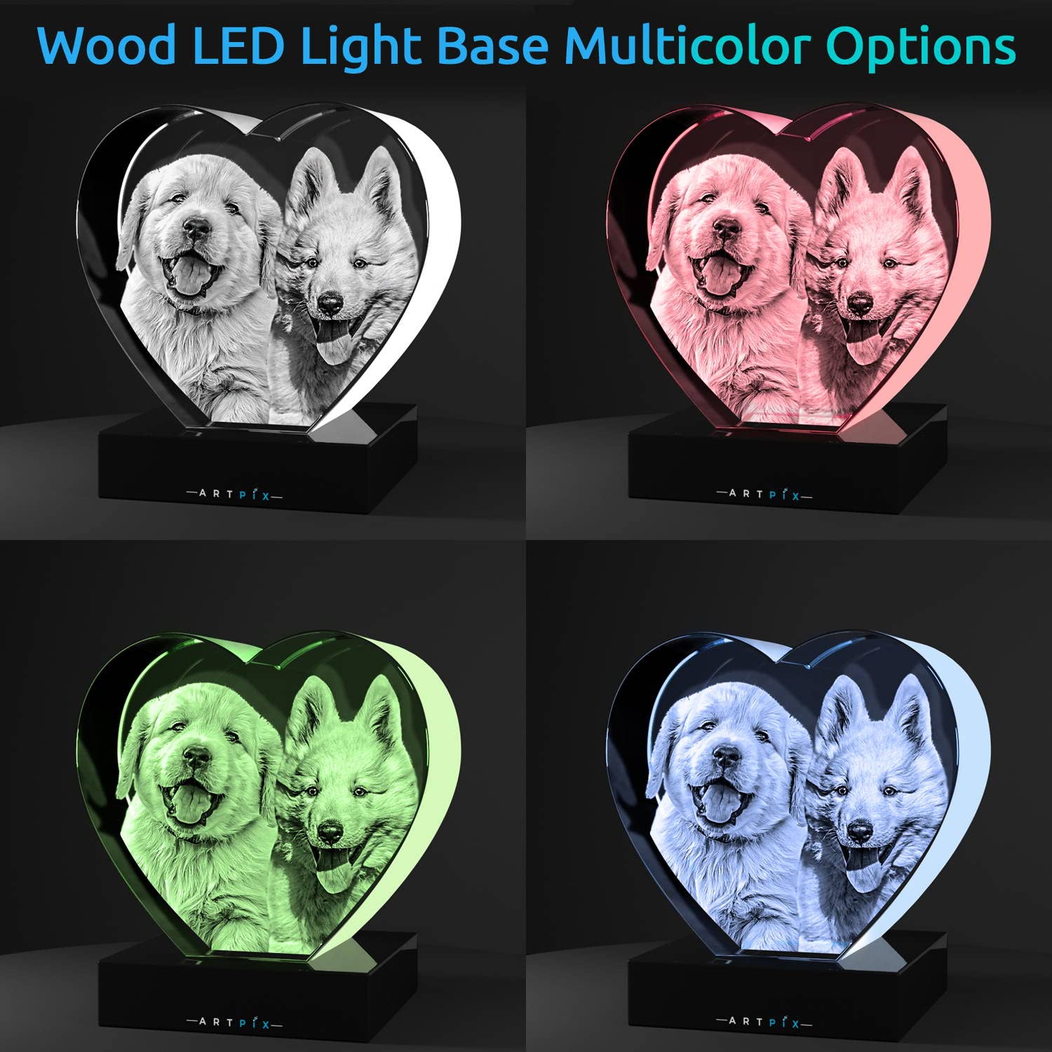 ArtPix 3D Crystal Photo, Valentines Day Personalized Gifts for Women, Wife, Men, Her, Him, Great V-Day Custom Gift with Your Own Photo, Customized Glass 3D Laser Etched Picture Wedding - Heart