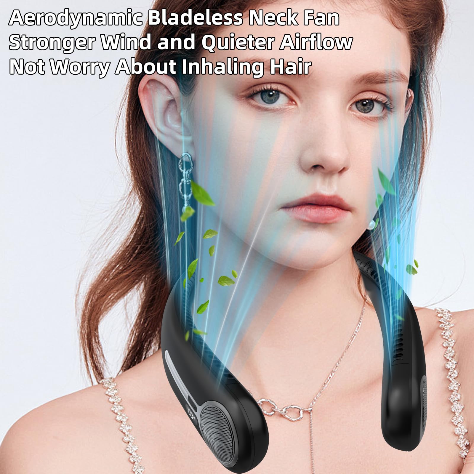 Portable Neck Fan,Hands Free Personal Wearable Bladeless Fan,6000mAh USB Rechargeable,360° Cooling,LED Display,4-Speeds,Birthday Gifts for Men Women Dad Mom,Valentines Day Gifts for Her Him (Black)
