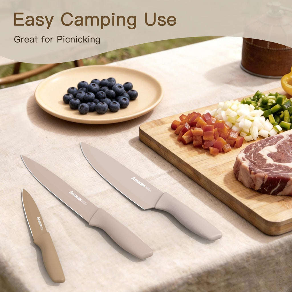 Astercook Knife Set, 13 Pieces Kitchen Knives Set with Healthy Anti-Rust Coating, Dishwasher Safe, Stainless Steel Chef Knife Sets with 6 Blade Guards, Perfect Valentine's Day Gifts for Kitchen