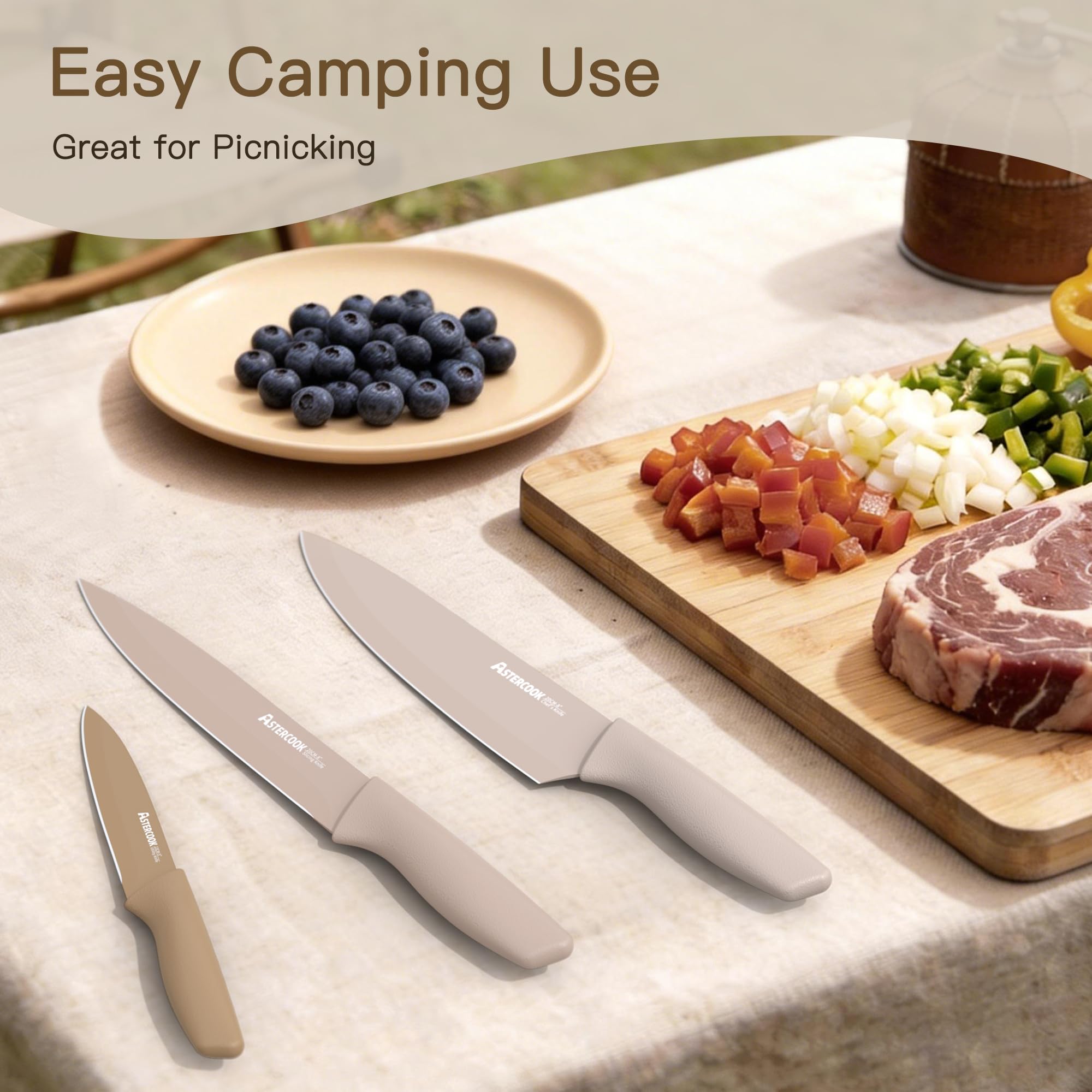 Astercook Knife Set, 13 Pieces Kitchen Knives Set with Healthy Anti-Rust Coating, Dishwasher Safe, Stainless Steel Chef Knife Sets with 6 Blade Guards, Perfect Valentine's Day Gifts for Kitchen