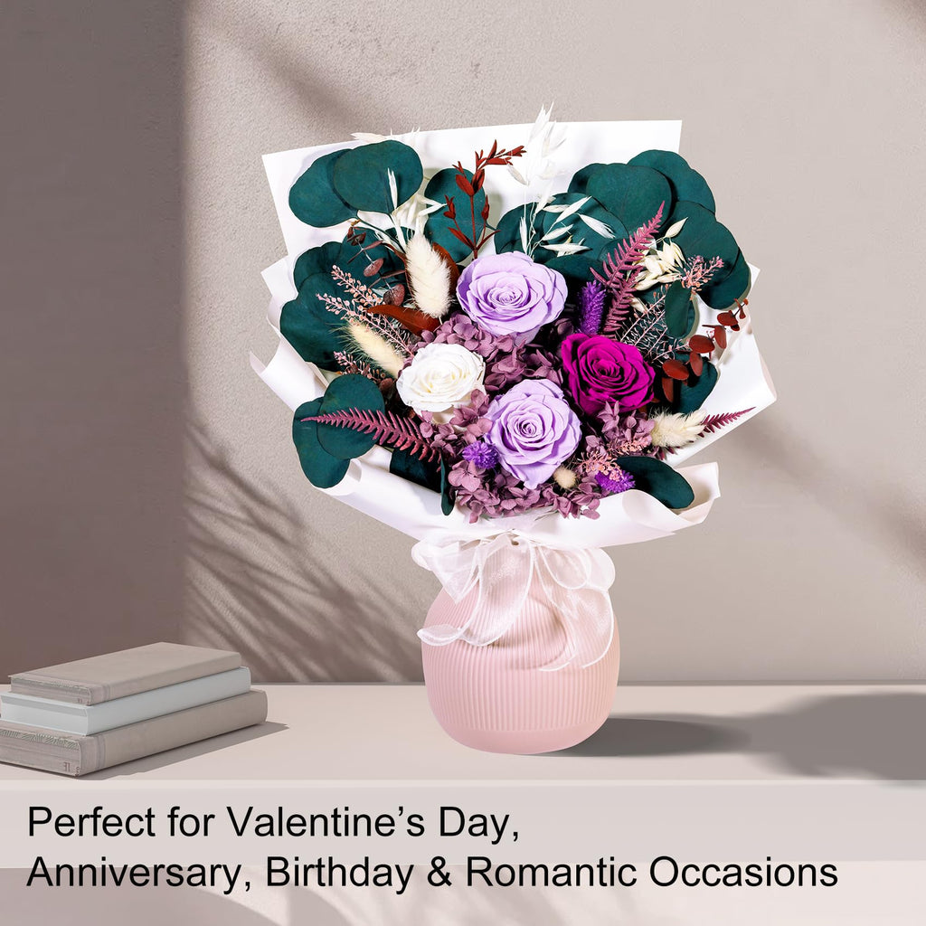 Bonsion Preserved Flowers Gifts for Women, Flower for Delivery, Purple Roses Gifts fo Her, Preserved Roses Bouquets, Birthday Gifts for Grandma, Mothers Day Flowers for Wife