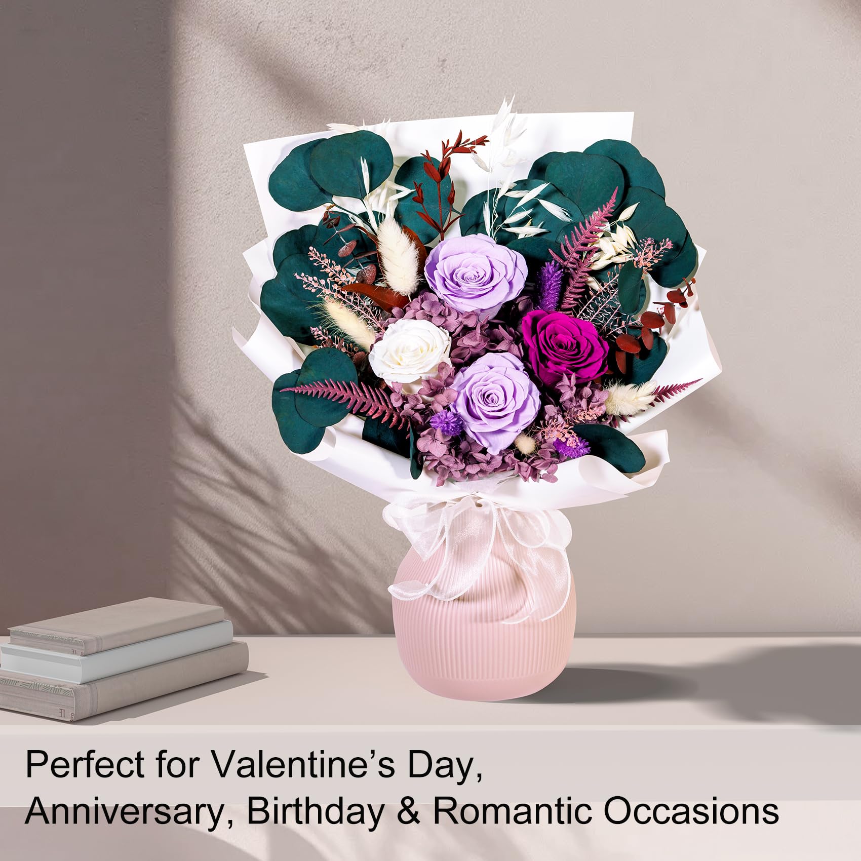 Bonsion Preserved Flowers Gifts for Women, Flower for Delivery, Purple Roses Gifts fo Her, Preserved Roses Bouquets, Birthday Gifts for Grandma, Mothers Day Flowers for Wife