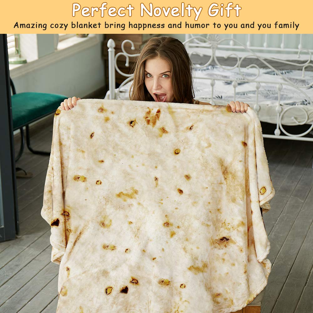 SeaRoomy Burritos Tortilla Blanket, Realistic Food Wrap Blanket Double Sided, Novelty Funny Tortilla Round Soft Blankets (Beige, 47 inches)