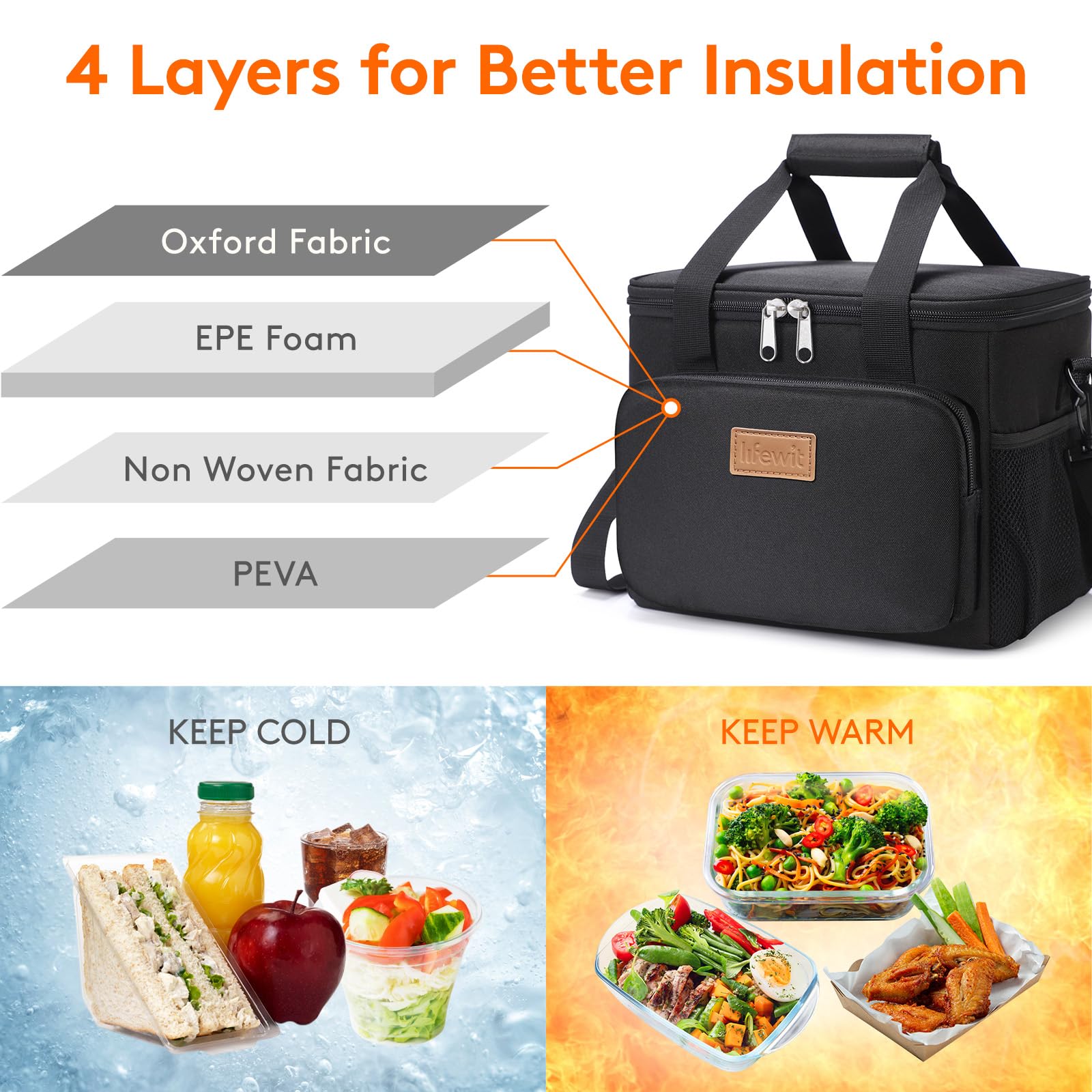 Lifewit Medium Lunch Bag Insulated Lunch Box Soft Cooler Cooling Tote for Adult Men Women, Black 12-Can (9L)