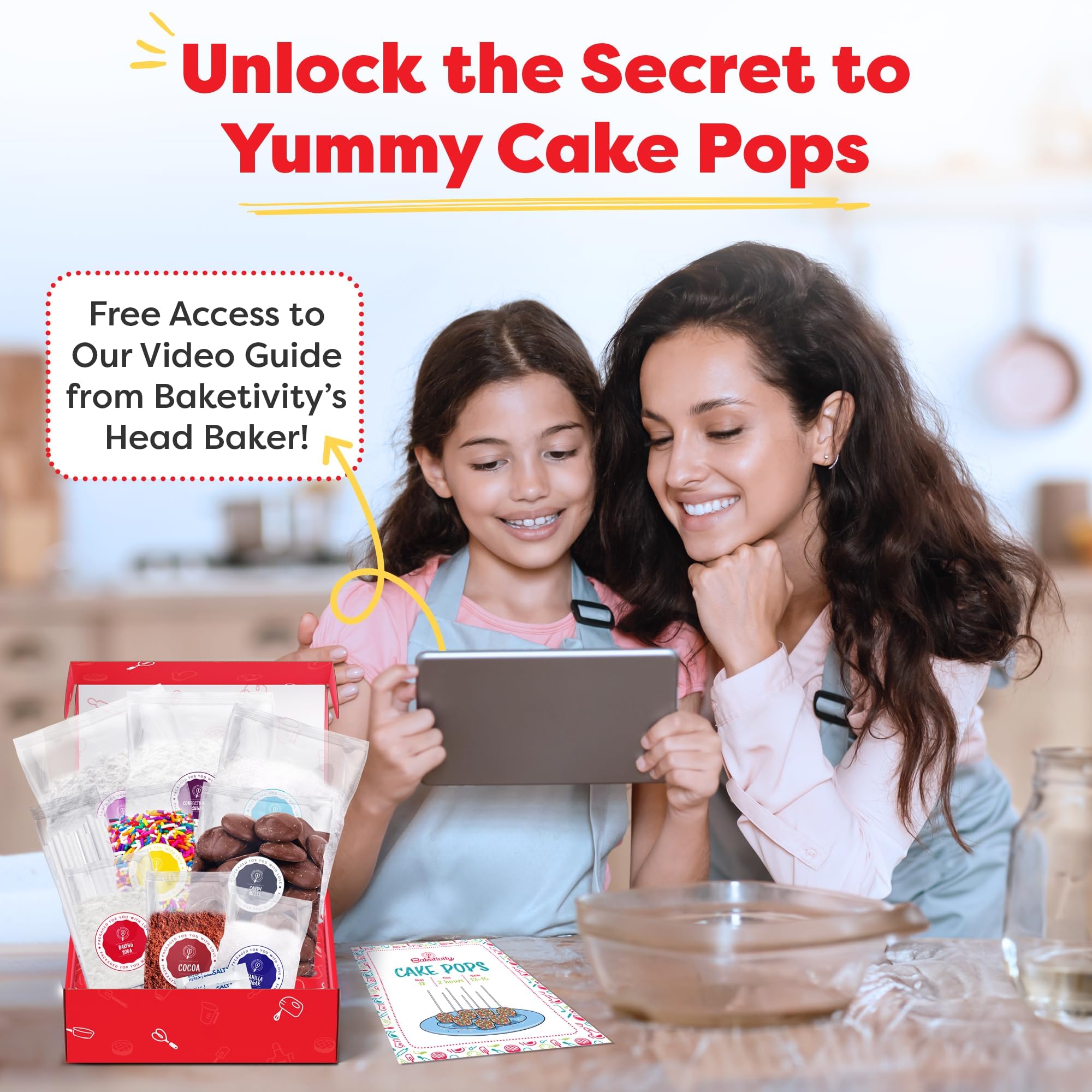 Baketivity DIY Cake Pop Baking Kit for Kids - Premeasured Ingredients, Decorating Supplies