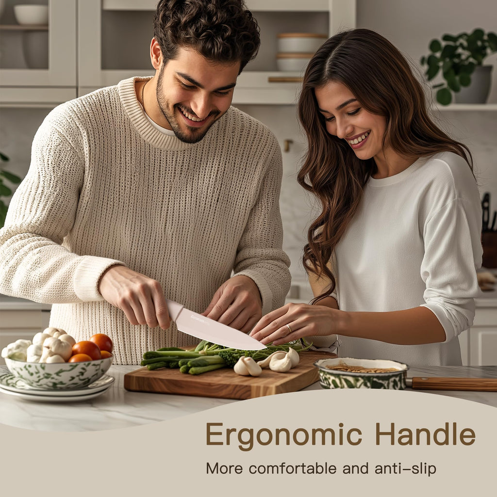 Astercook Knife Set, 13 Pieces Kitchen Knives Set with Healthy Anti-Rust Coating, Dishwasher Safe, Stainless Steel Chef Knife Sets with 6 Blade Guards, Perfect Valentine's Day Gifts for Kitchen