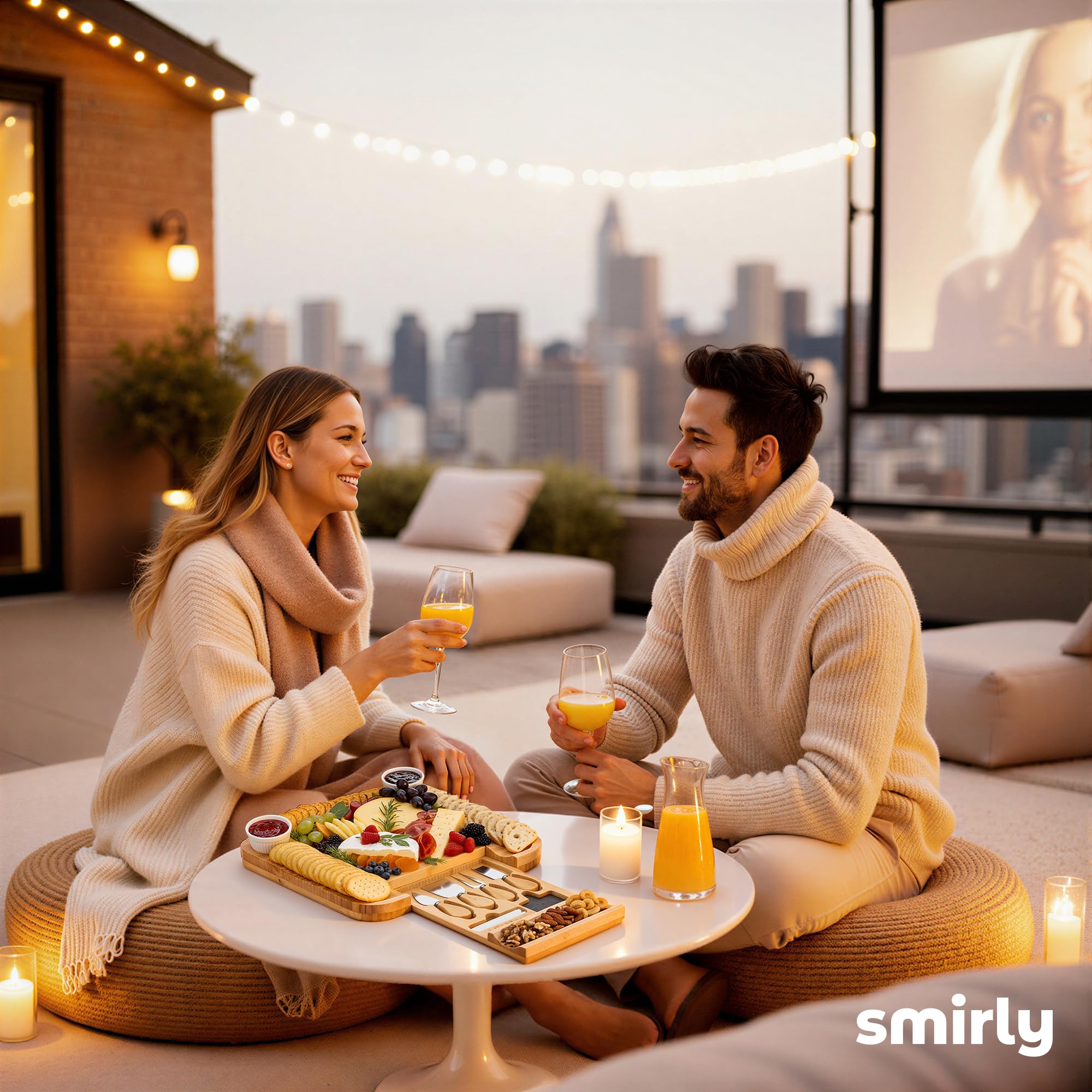 SMIRLY Charcuterie Large Bamboo Cheese Board Set for Serving - House Warming Gifts for New Home, Wedding, Bridal Shower & Birthday, for Women