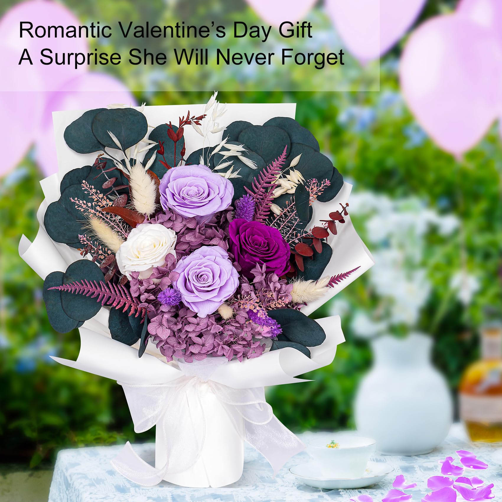 Bonsion Preserved Flowers Gifts for Women, Flower for Delivery, Purple Roses Gifts fo Her, Preserved Roses Bouquets, Birthday Gifts for Grandma, Mothers Day Flowers for Wife