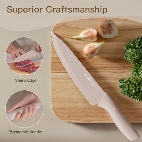 Astercook Knife Set, 13 Pieces Kitchen Knives Set with Healthy Anti-Rust Coating, Dishwasher Safe, Stainless Steel Chef Knife Sets with 6 Blade Guards, Perfect Valentine's Day Gifts for Kitchen