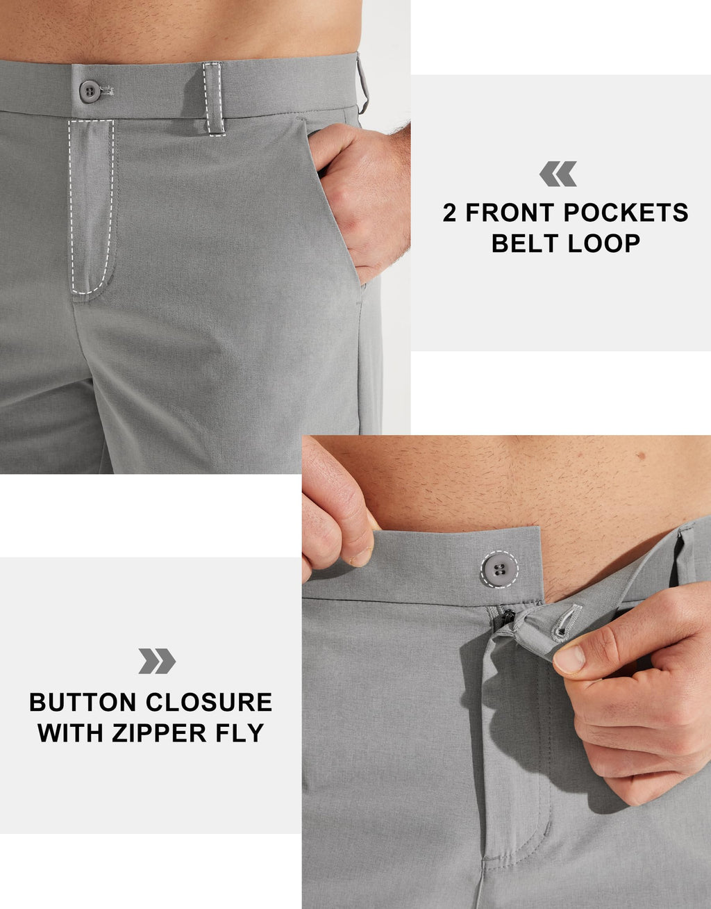 Libin Mens Golf Pants Classic Fit Stretch Work Dress Pants 32" Quick Dry Lightweight Business Casual Trousers Comfort Water Resistant, Light Grey, 34W x 32L