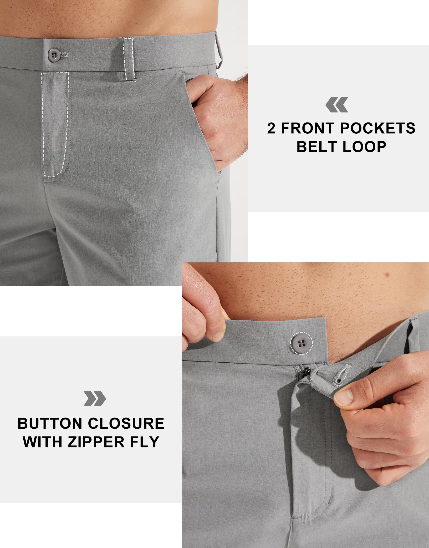 Libin Mens Golf Pants Classic Fit Stretch Work Dress Pants 32" Quick Dry Lightweight Business Casual Trousers Comfort Water Resistant, Light Grey, 34W x 32L