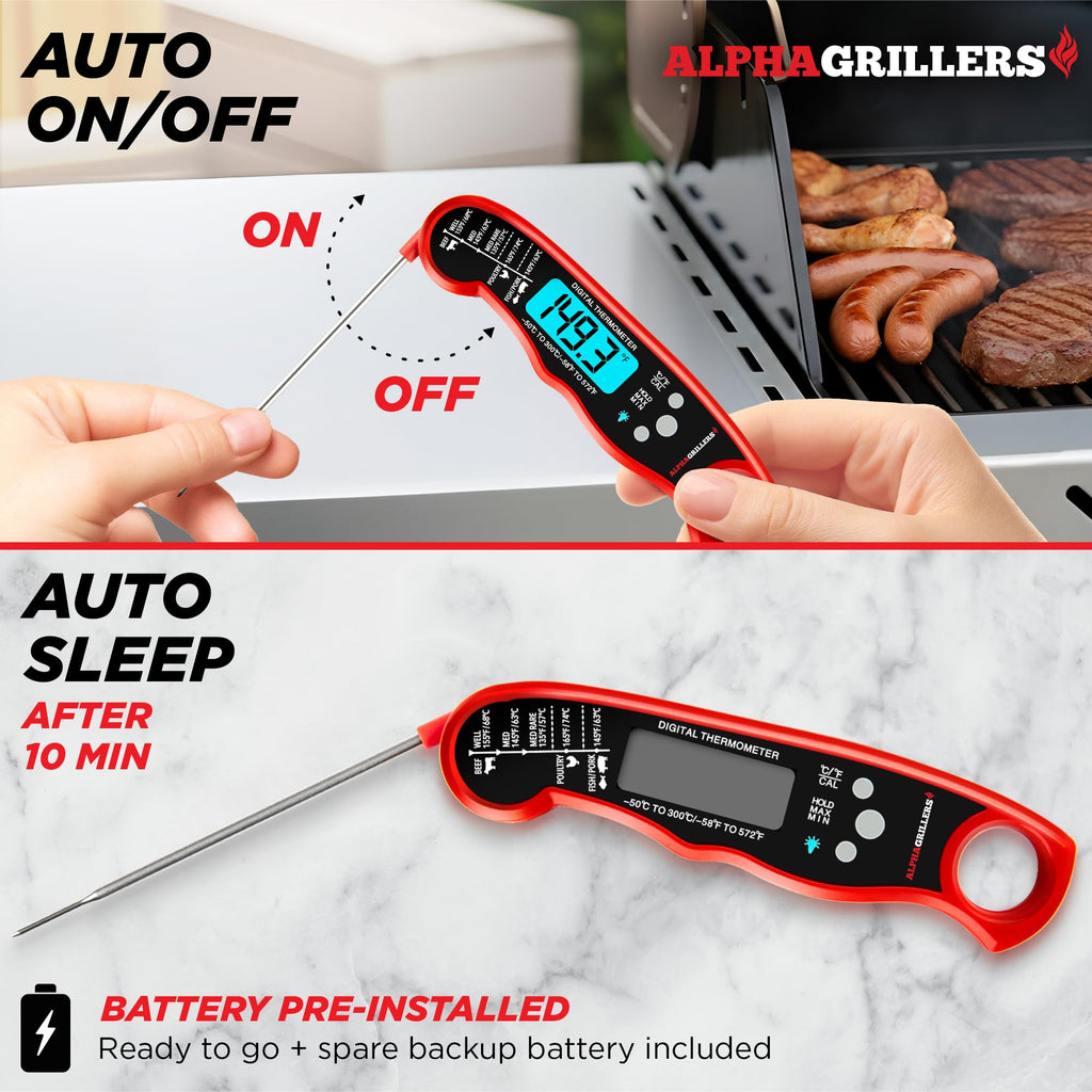 Alpha Grillers Meat Thermometer Digital – Instant Read Food Thermometer for Cooking & Grilling – Professional Kitchen Gift for Men, Dad & Mom
