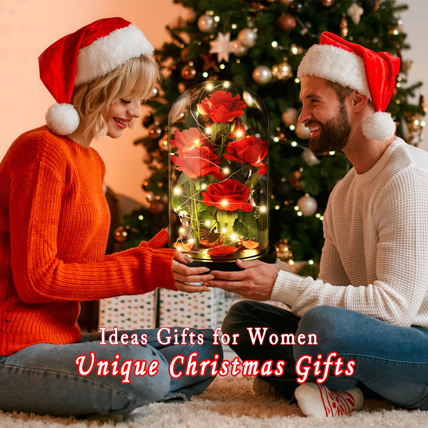 Valentines Day Rose Gifts for Women,Beauty and Beast Rose in Glass Dome with LED Light,Glass Rose Flower Gifts for Her Valentines Birthday Gifts for Women Mom Wife Girlfriend Friend Forever Red Rose