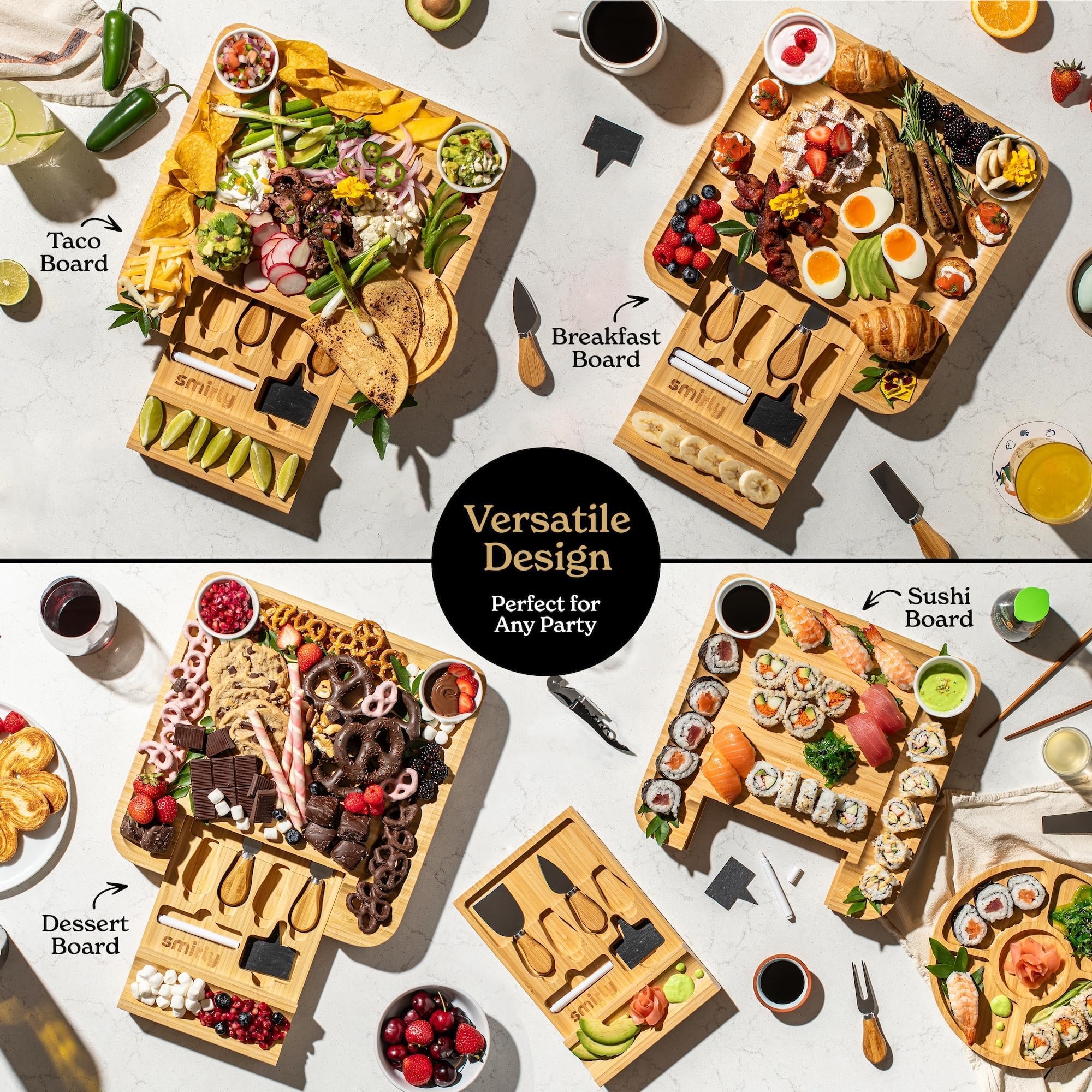 SMIRLY Charcuterie Large Bamboo Cheese Board Set for Serving - House Warming Gifts for New Home, Wedding, Bridal Shower & Birthday, for Women