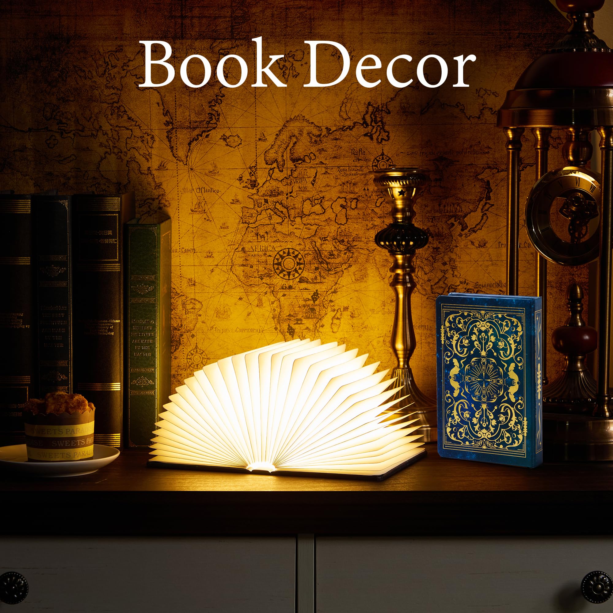 Uniwolk Book Lovers Gifts BookLamp - 5 Color Lights, 1200mAh Battery, Foldable Paper Lamp as Book Decor & Accessories, Hot Foil Cover Design, Unique Gifts for Women or Friends & Christmas