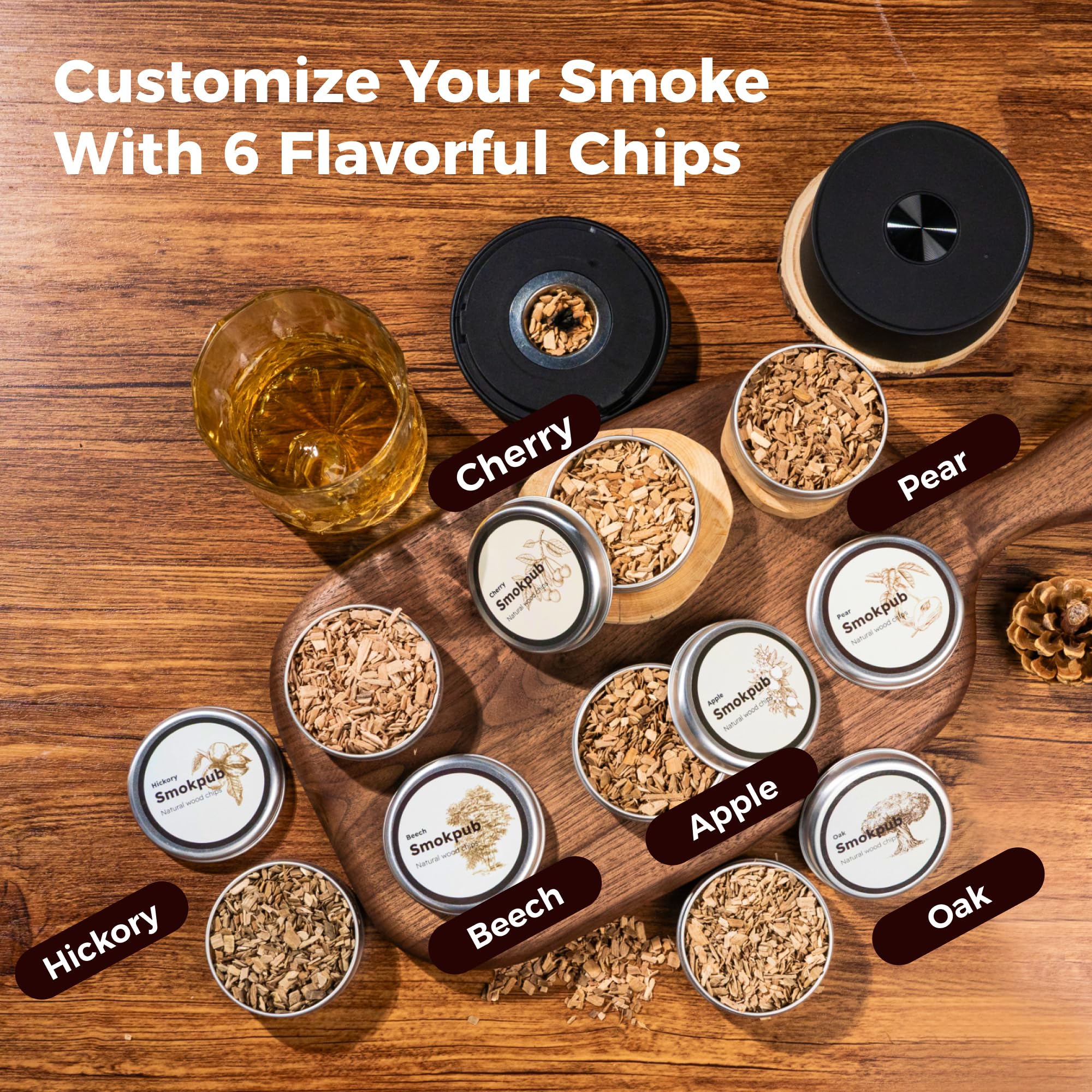 SMOKPUB Electric Whiskey Smoker Kit Built-in Lighter, No Butane Needed, Rechargeable Cocktail Smoker Kit with 6 Wood Chips, Old Fashioned Drink Smoker Kit, Bourbon Whiskey Gifts for Men,Dad,Husband